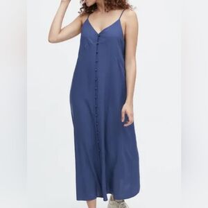 Uniqlo Steel Blue Flared Button Down Camisole Slip Dress Rayon XS